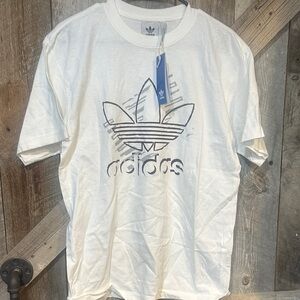 adidas White Short-Sleeve Trefoil Logo Tee